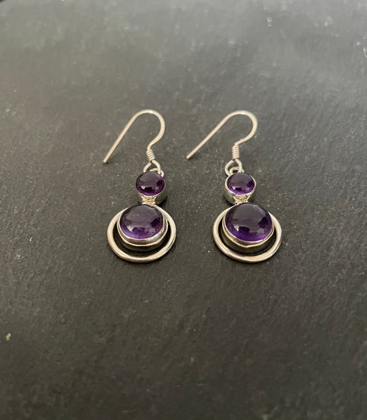 Amethyst Cabochon Drop Earrings