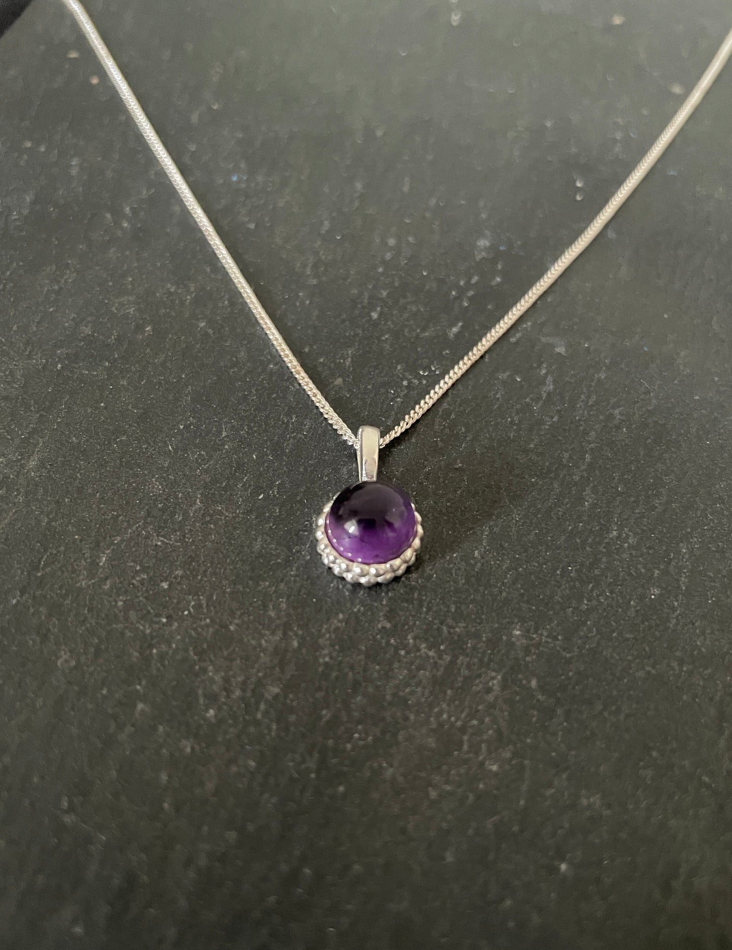 Round Amethyst and Silver Pendant