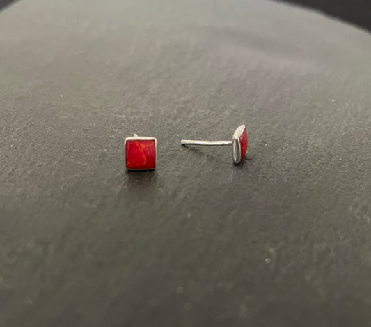 Coral Square Stud Earrings
