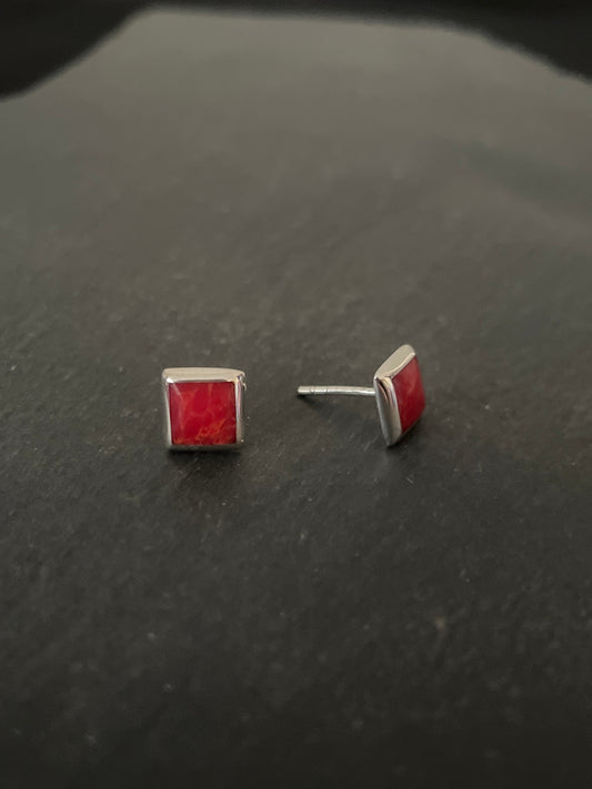 Coral Square Stud Earrings