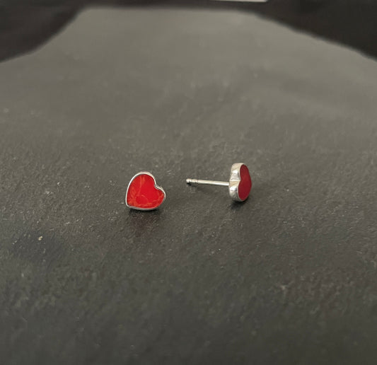 Coral Heart Stud Earrings