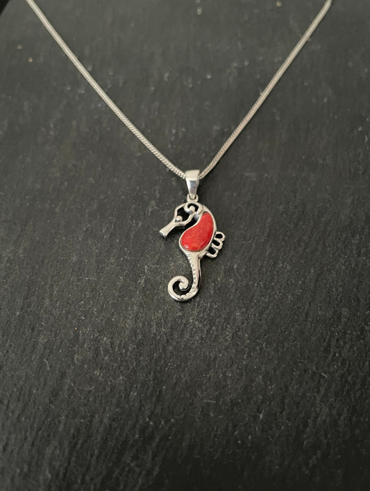 Coral Seahorse Pendant