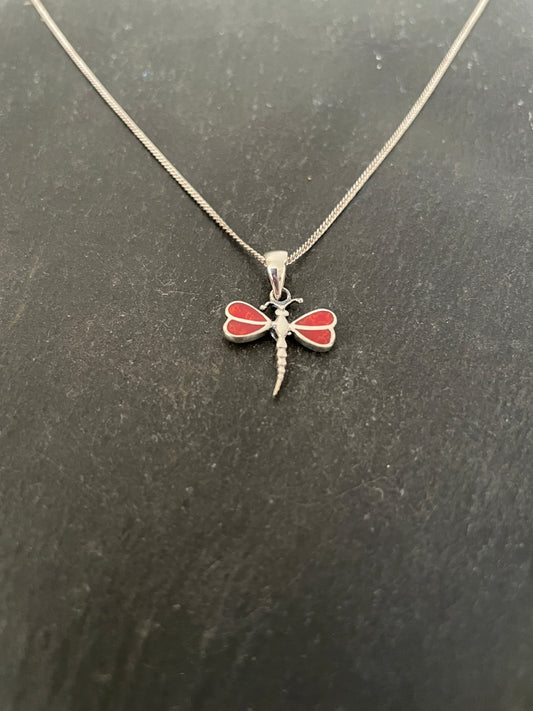 Coral Dragonfly Pendant