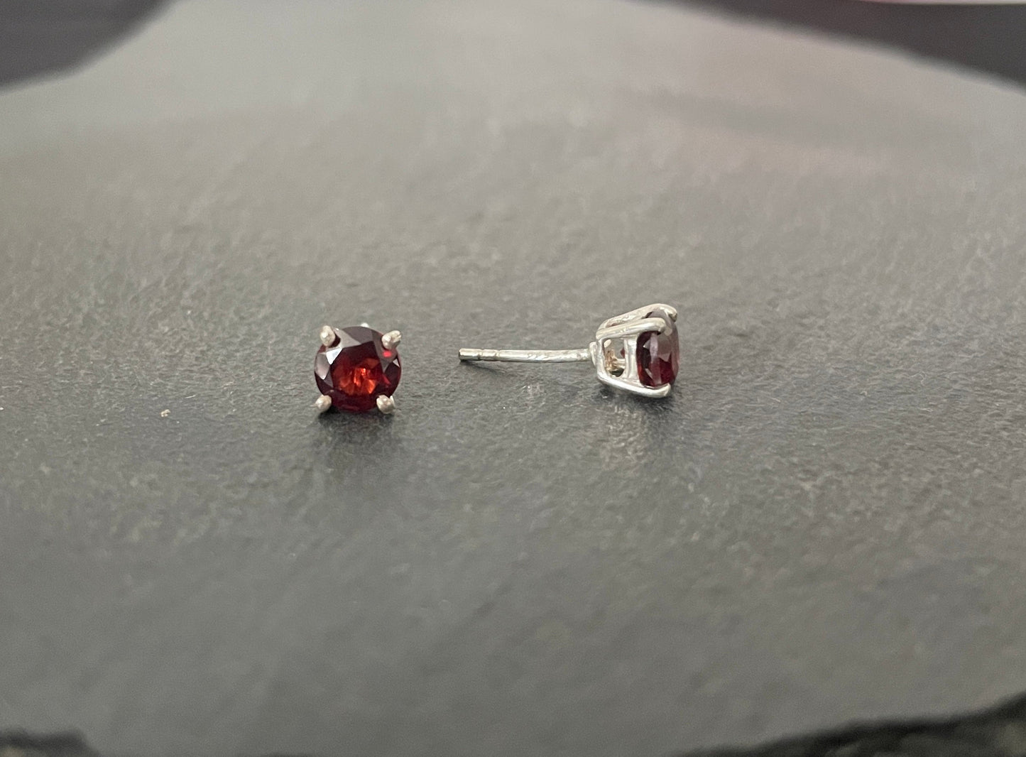 Garnet and Silver Stud Earrings