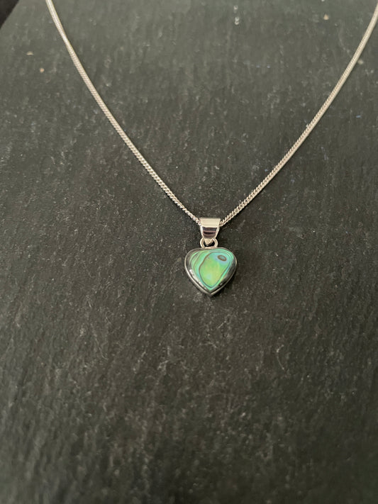 Heart Paua Shell and Silver Pendant