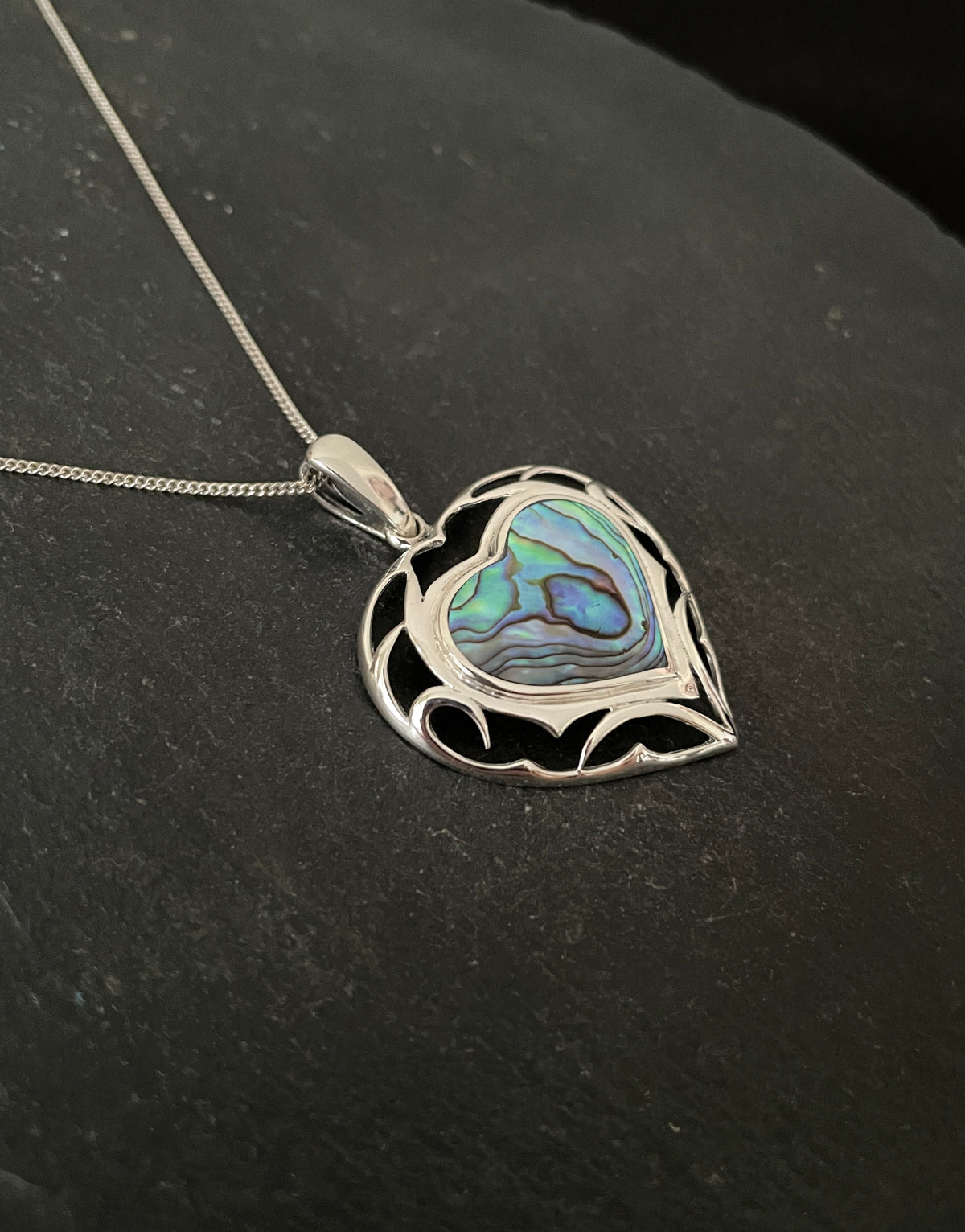 Paua Shell and Silver Heart Pendant