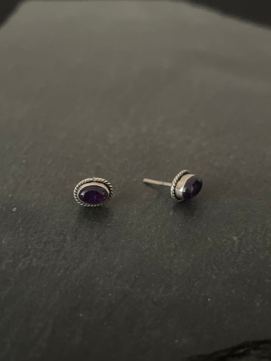 Amethyst Oval Stud Earrings
