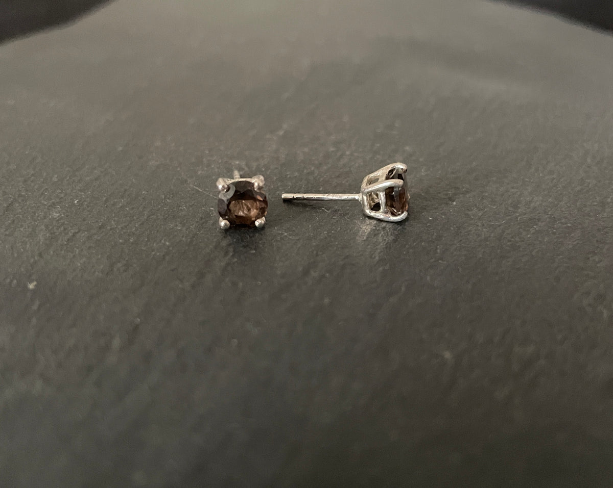 Smokey Quartz Round Stud Earrings