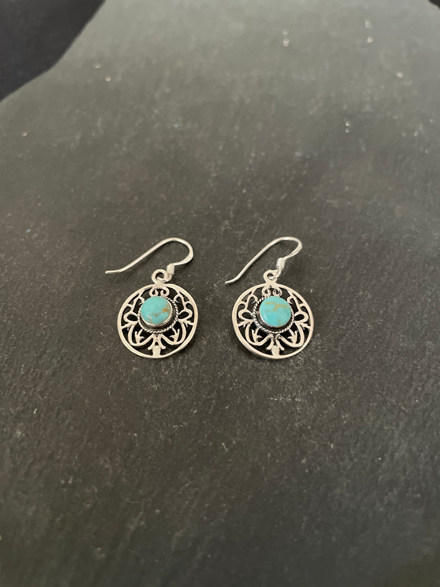 Round Turquoise and Silver Earrings