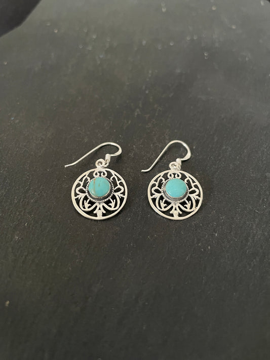 Round Turquoise and Silver Earrings