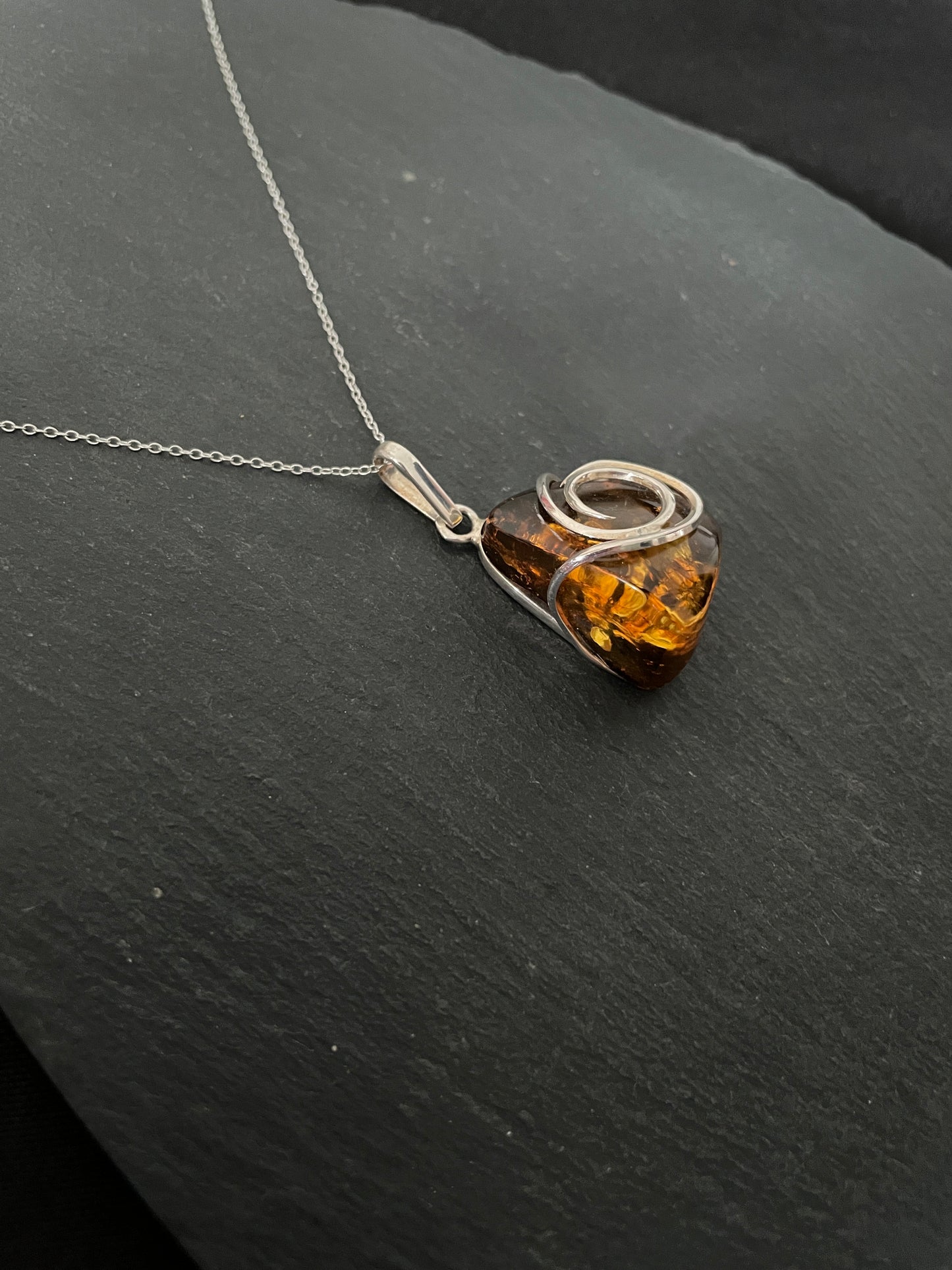 Amber and Handmade Silver Swirl Pendant image 2