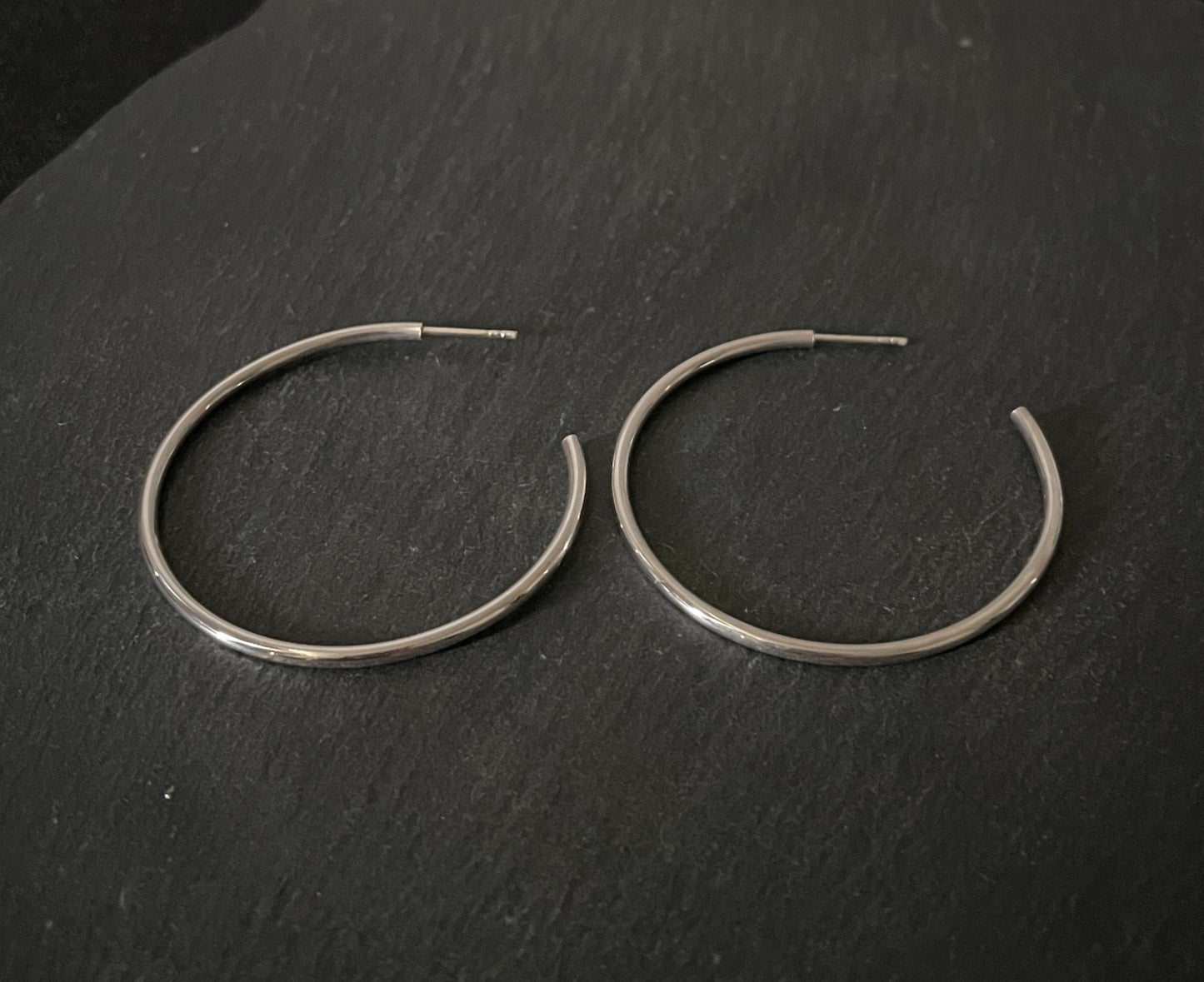 Round Silver Hoop Earrings image 1