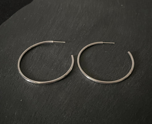 Round Silver Hoop Earrings image 1