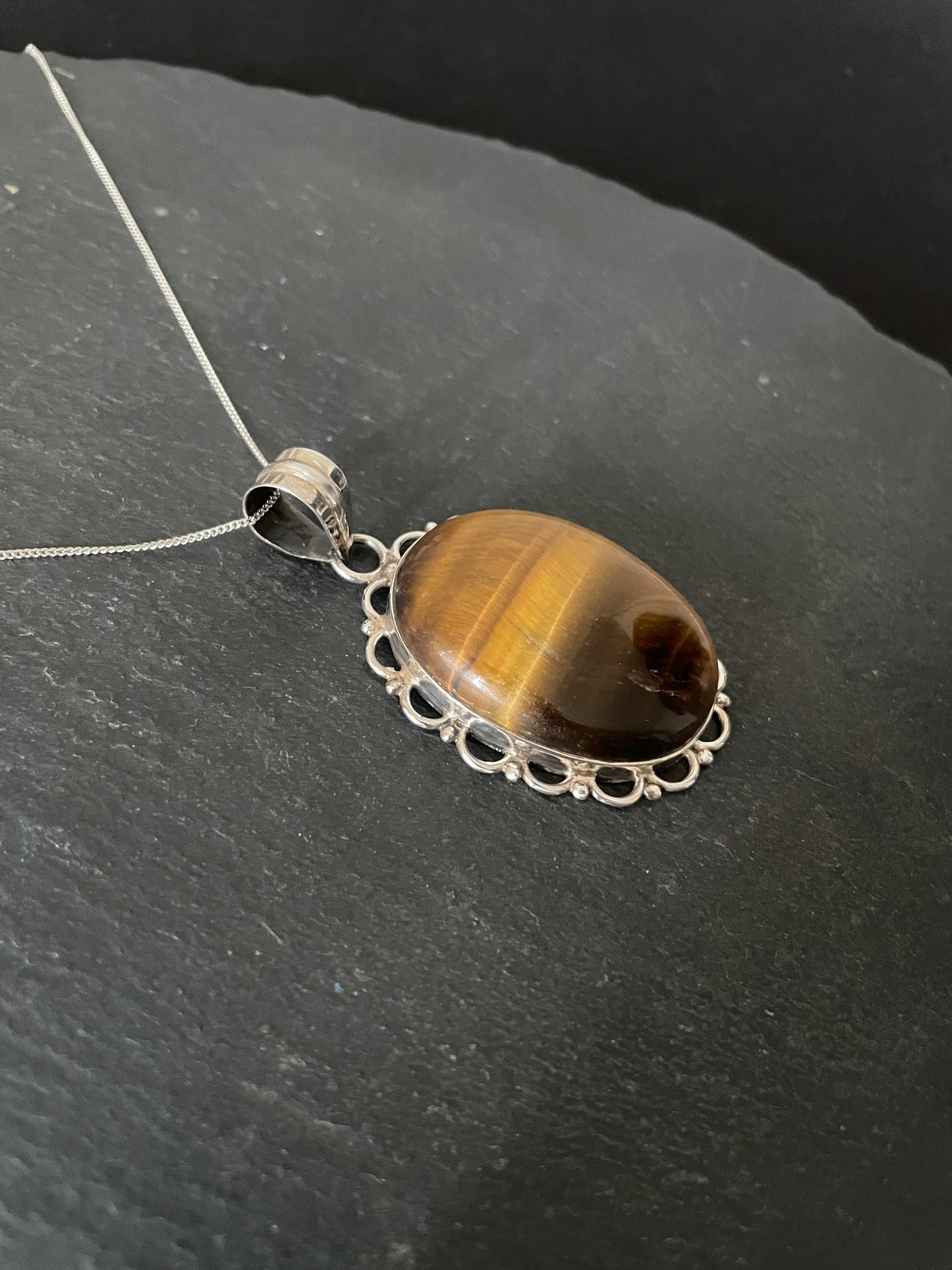 Tiger's Eye Oval Silver Pendant image 2