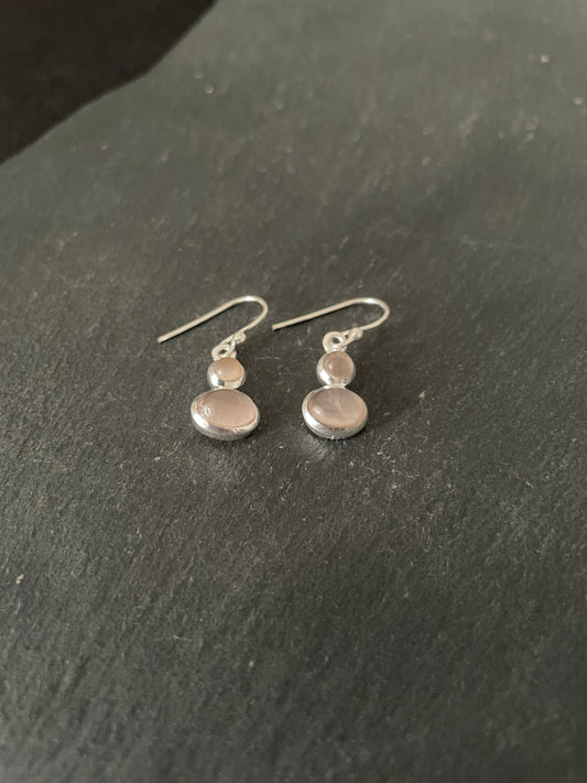 Two Stone Rose Quartz and Silver Earrings image 1