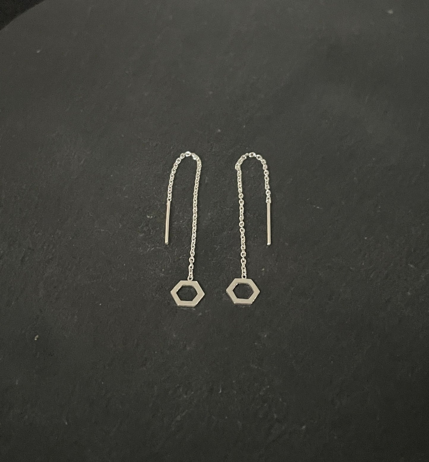 Silver Hexagonal Earrings image 1