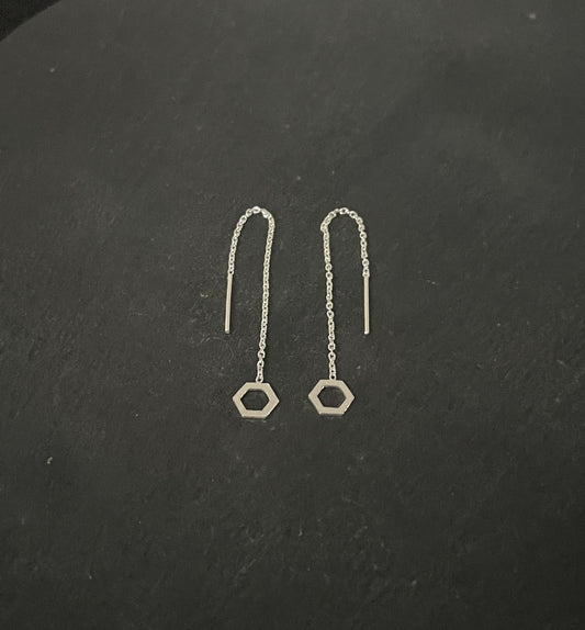 Silver Hexagonal Earrings image 1