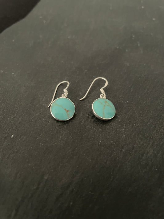 Turquoise and Silver Round Earrings image 1