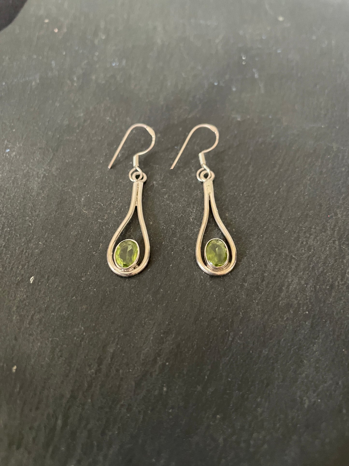 Peridot and Silver Oval Drop Earrings image 1