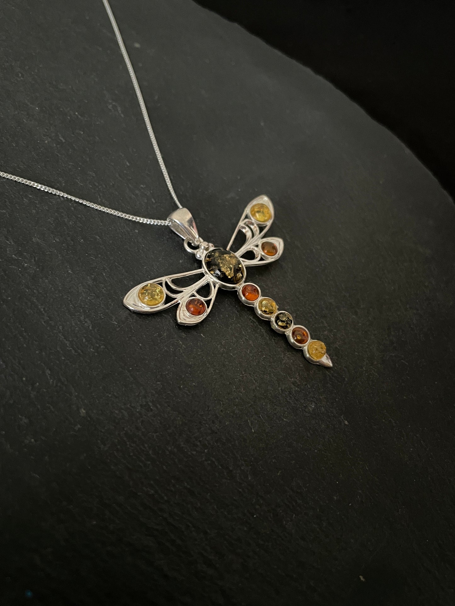 Amber and Silver Dragonfly Pendant image 2