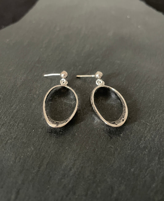 Silver Oval Drop Earrings image 1