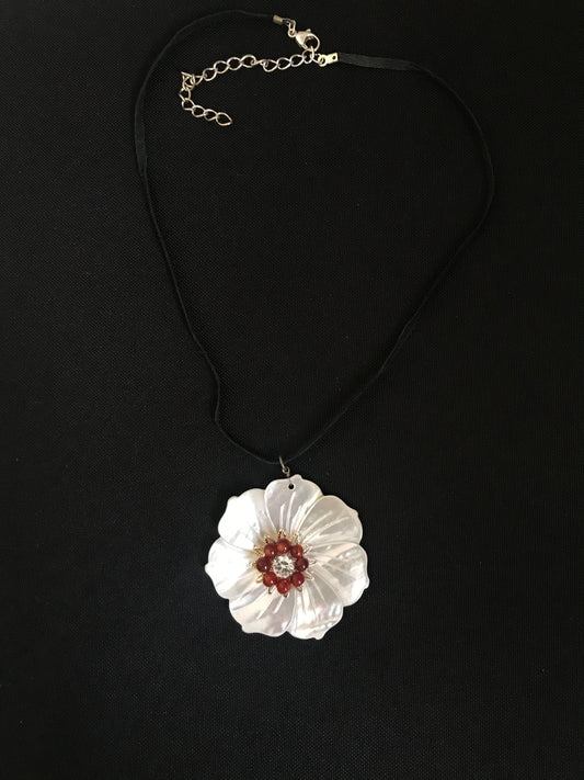 Mother of Pearl and Carnelian Flower Necklace image 1