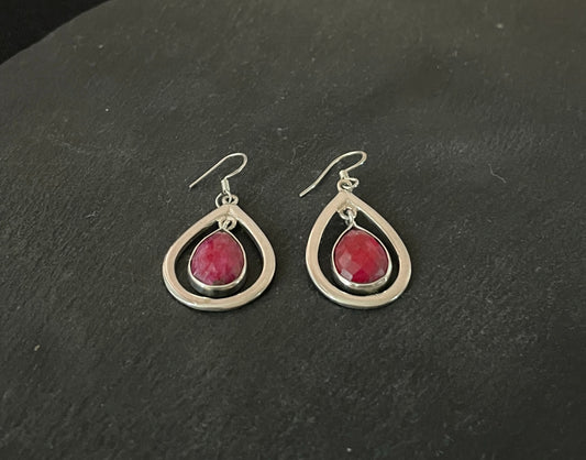 Ruby and Silver Teardrop Earrings image 1
