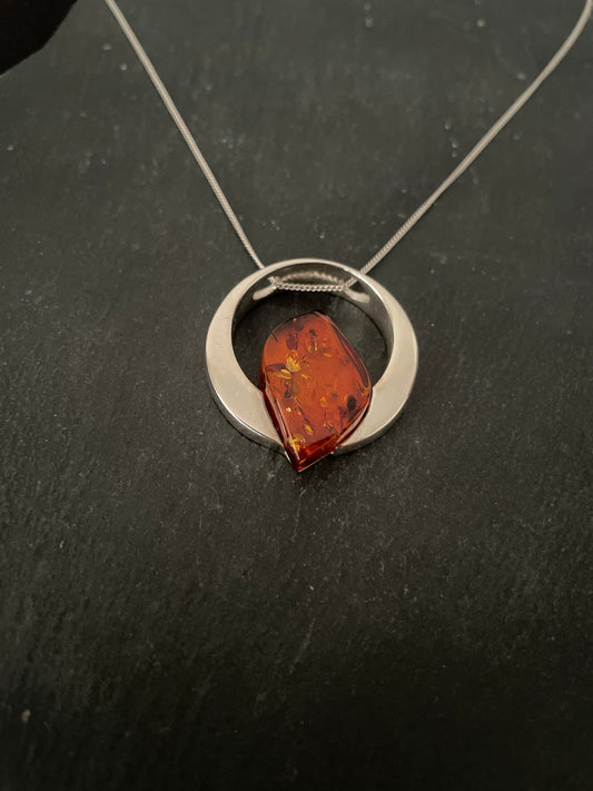 Amber and Silver Pendant image 1
