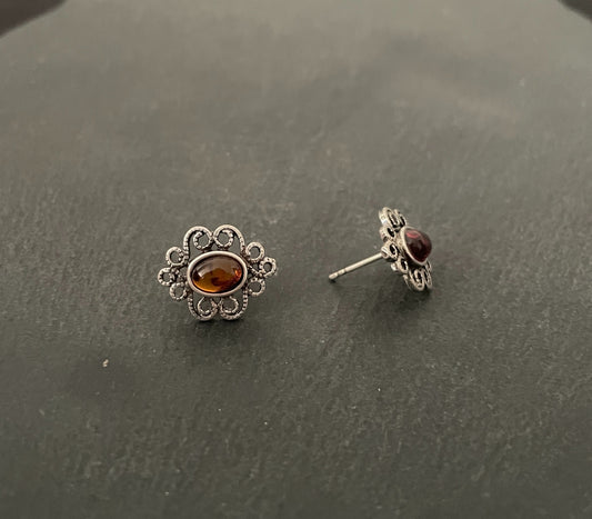 Amber and Silver Oval Studs image 1