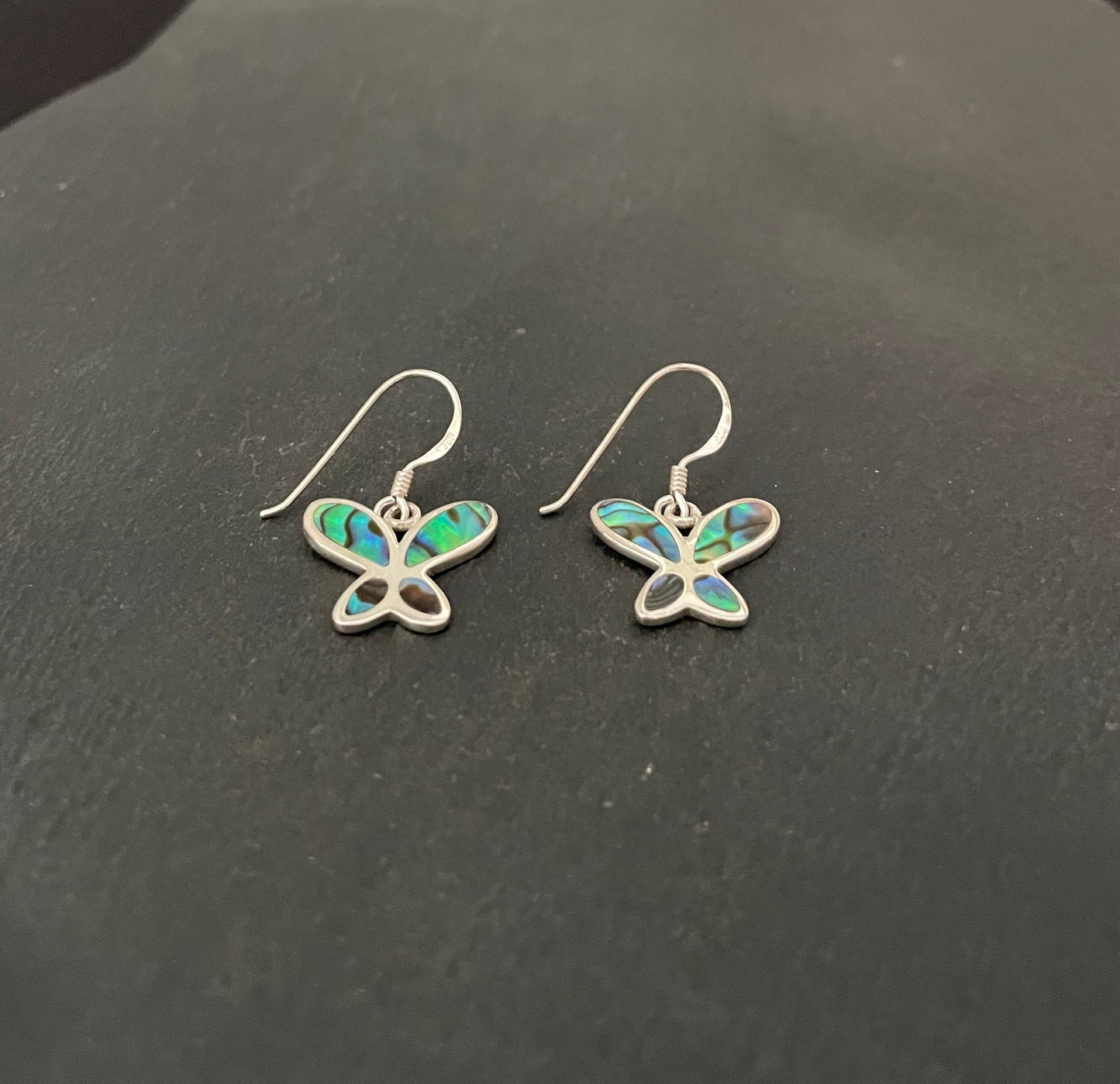 Paua Shell and Silver Butterfly Earrings image 1