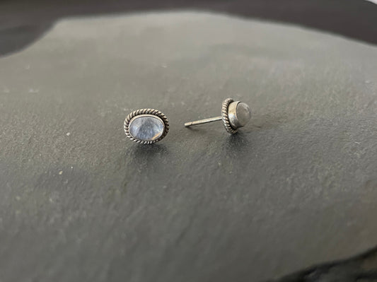 Oval Moonstone and Silver Stud Earrings image 1