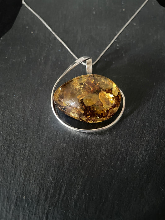 Amber Pendant with Handmade Silver Pendant image 1