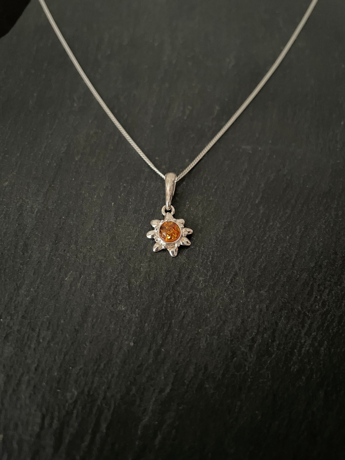 Amber and Silver Flower Pendant image 1