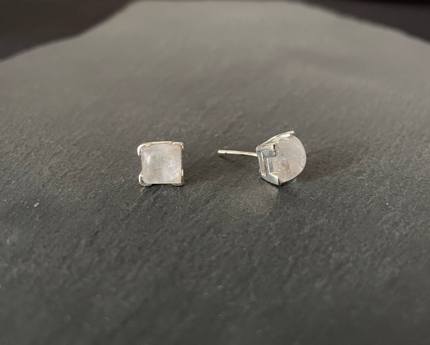 Moonstone and Silver Square Stud Earrings image 1