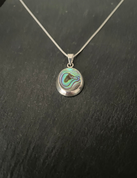 Paua Shell and Silver Oval Pendant image 1