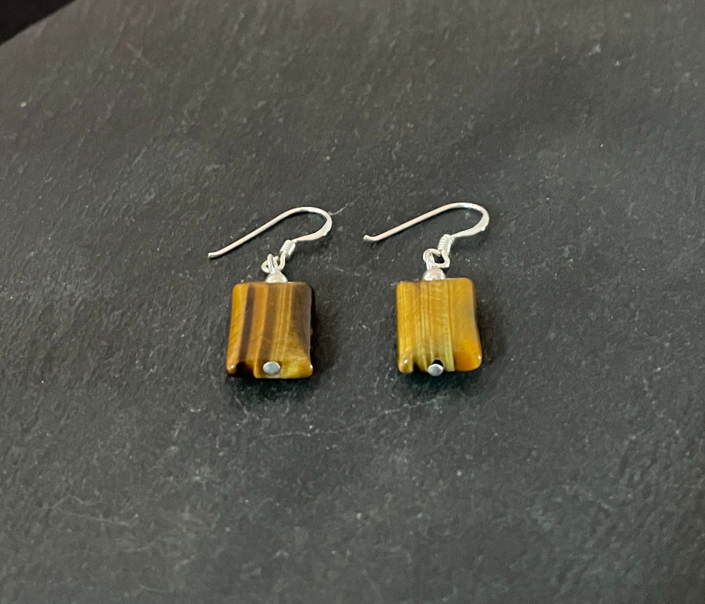 Tiger's Eye Rectangle Drop Earrings image 1