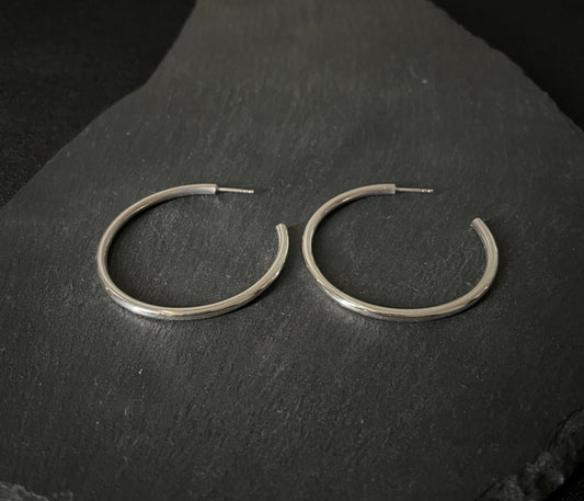 Round Silver Hoop Earrings image 1