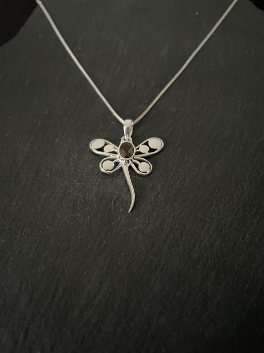 Smokey Quartz and Silver Dragonfly Pendant image 1