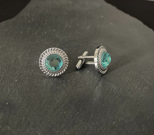 Round Blue Cufflinks image 1