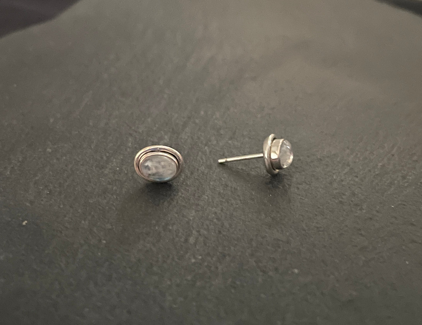 Oval Moonstone and Silver Stud Earrings image 1