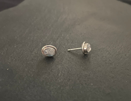 Oval Moonstone and Silver Stud Earrings image 1