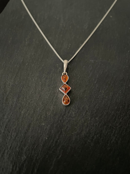 Amber and Silver Drop Pendant image 1
