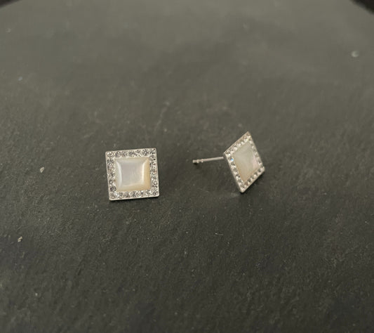 Mother of Pearl and Cubic Zirconia Stud Earrings image 1