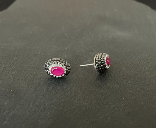 Ruby, Cubic Zirconia and Crystal Oval Stud Earrings image 1