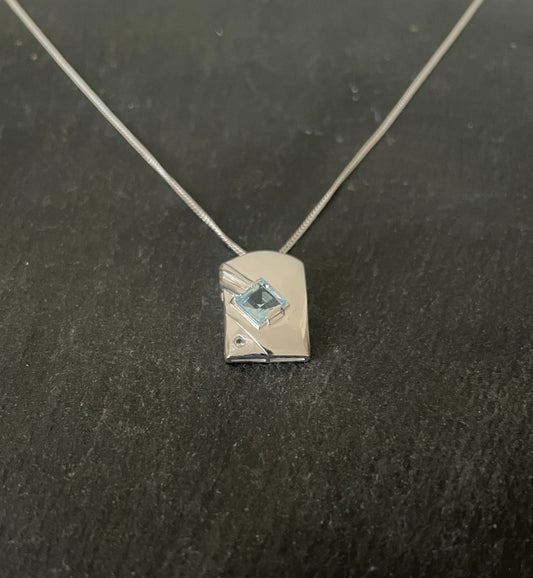 Kite and Silver Rectangle Blue Topaz Pendant image 1