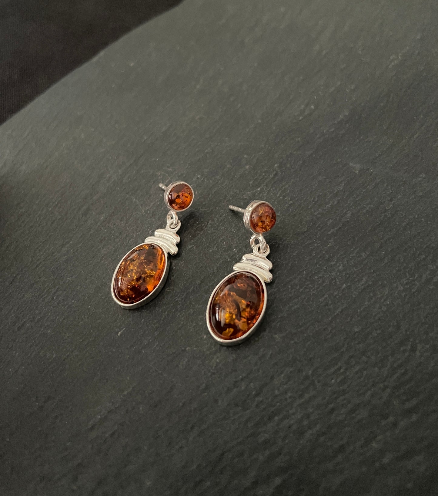 Two Stone Amber Drop Earrings image 1