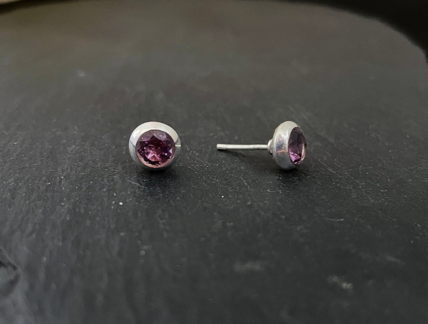 Amethyst Round Stud Earrings image 1