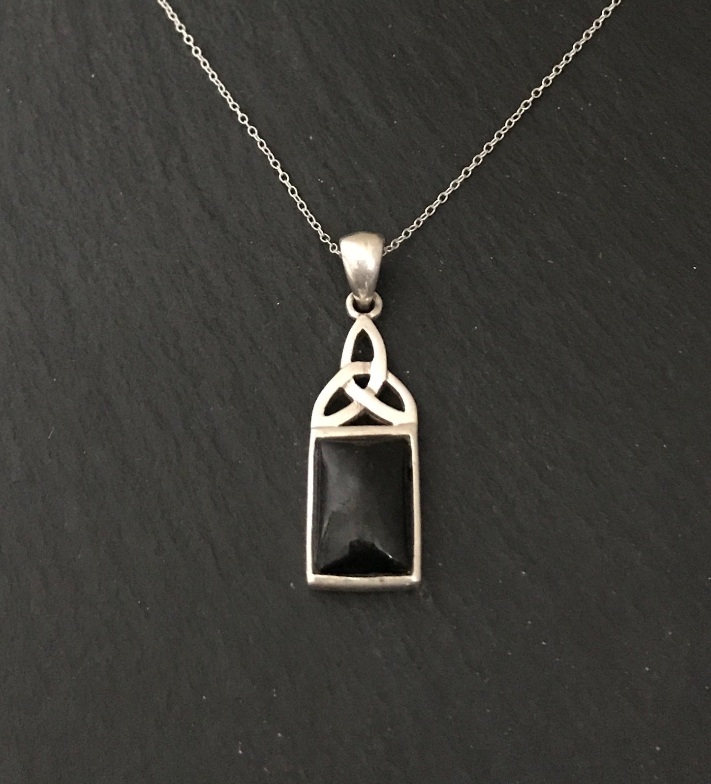 Black Onyx and Silver Rectangle Pendant image 0