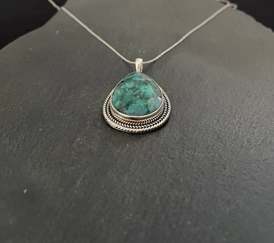 Teardrop Emerald and Silver Pendant image 1
