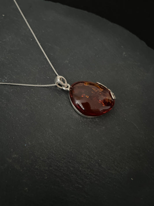 Amber and Handmade Silver Pendant image 1